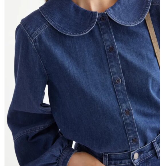 & Other Stories Peter Pan Collar Blue Denim Shirt, Size 0 - Picture 2 of 5